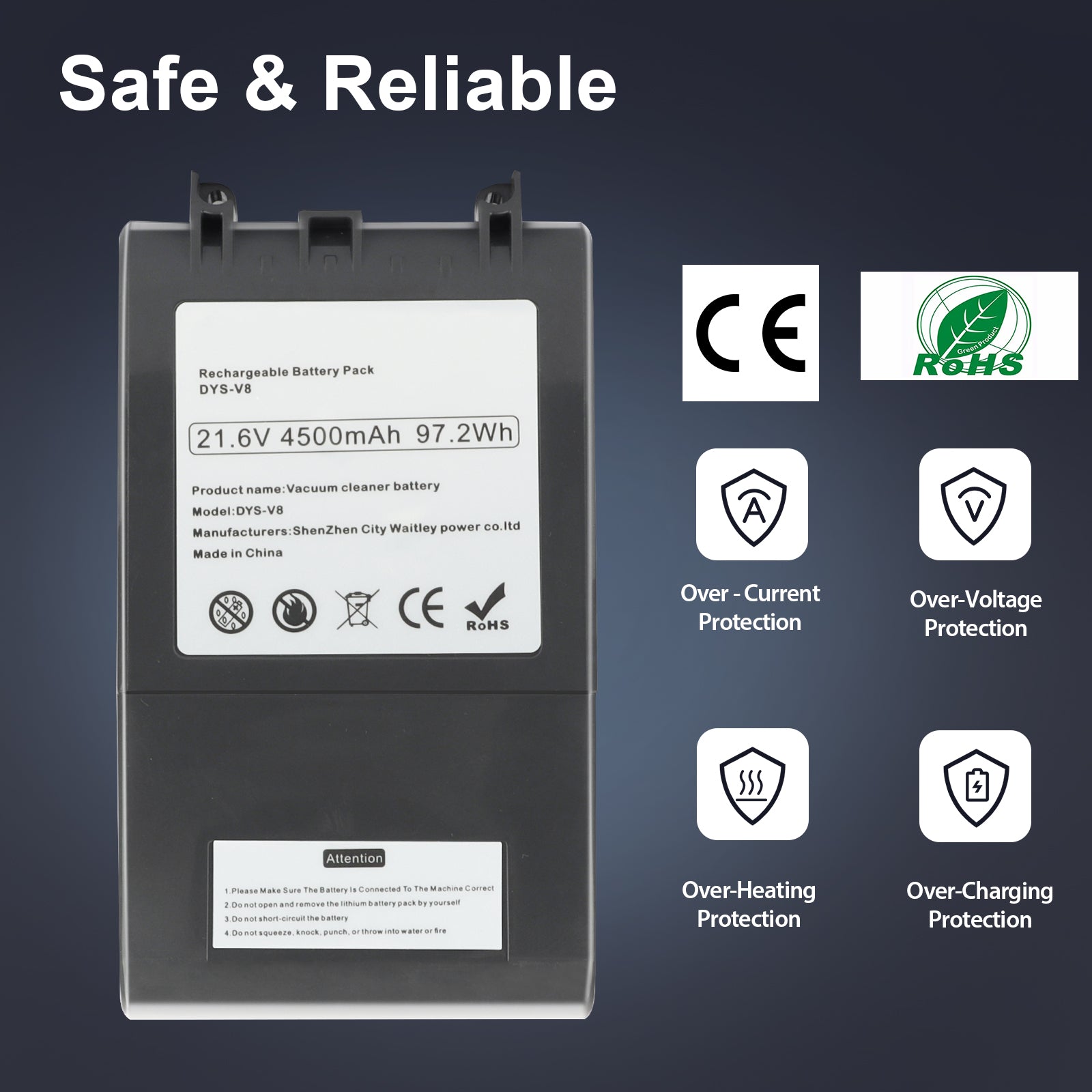 21.6V 6.0Ah V8 Battery Replacement for Dyson V8 Battery Li-ion V8 215681 967834-05 SV10 V8 Absolute V8 Animal V8 Motorhead V8 Fluffy V8 Cord-Free Handheld Vacuum