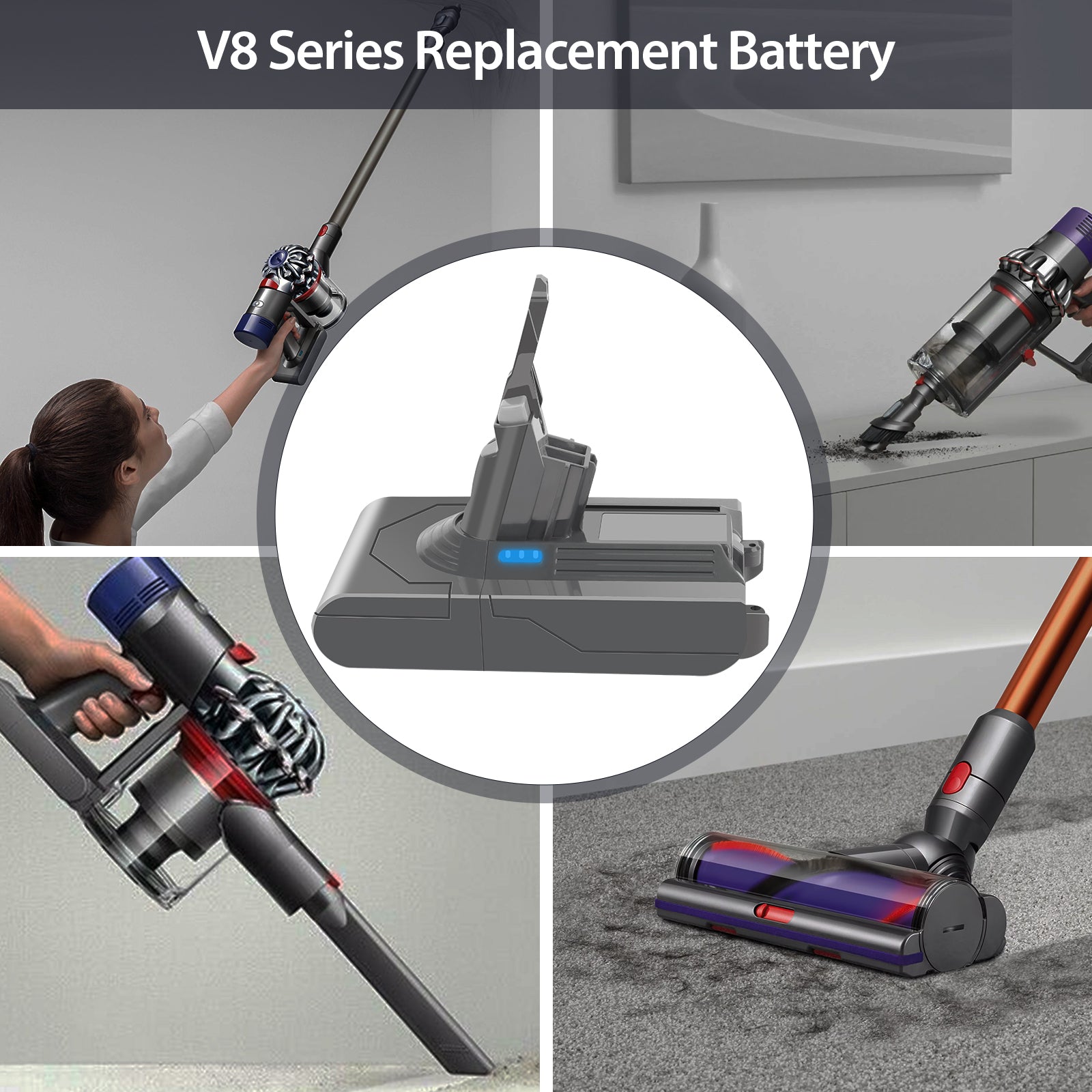 21.6V 6.0Ah V8 Battery Replacement for Dyson V8 Battery Li-ion V8 215681 967834-05 SV10 V8 Absolute V8 Animal V8 Motorhead V8 Fluffy V8 Cord-Free Handheld Vacuum