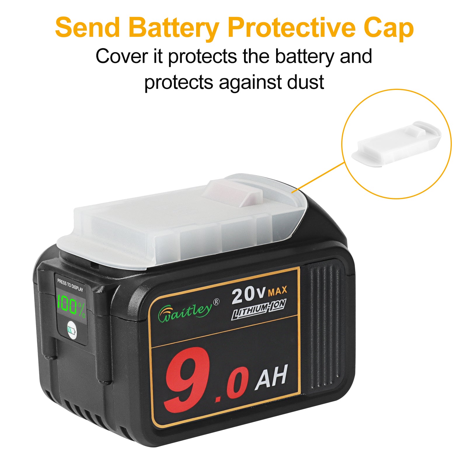 waitley 2 Pack 20V 9.0Ah DCB209 Replacement Battery Compatible with DCB200 20V DCD DCF DCG Series Cordless Power Tools with LED Indicator