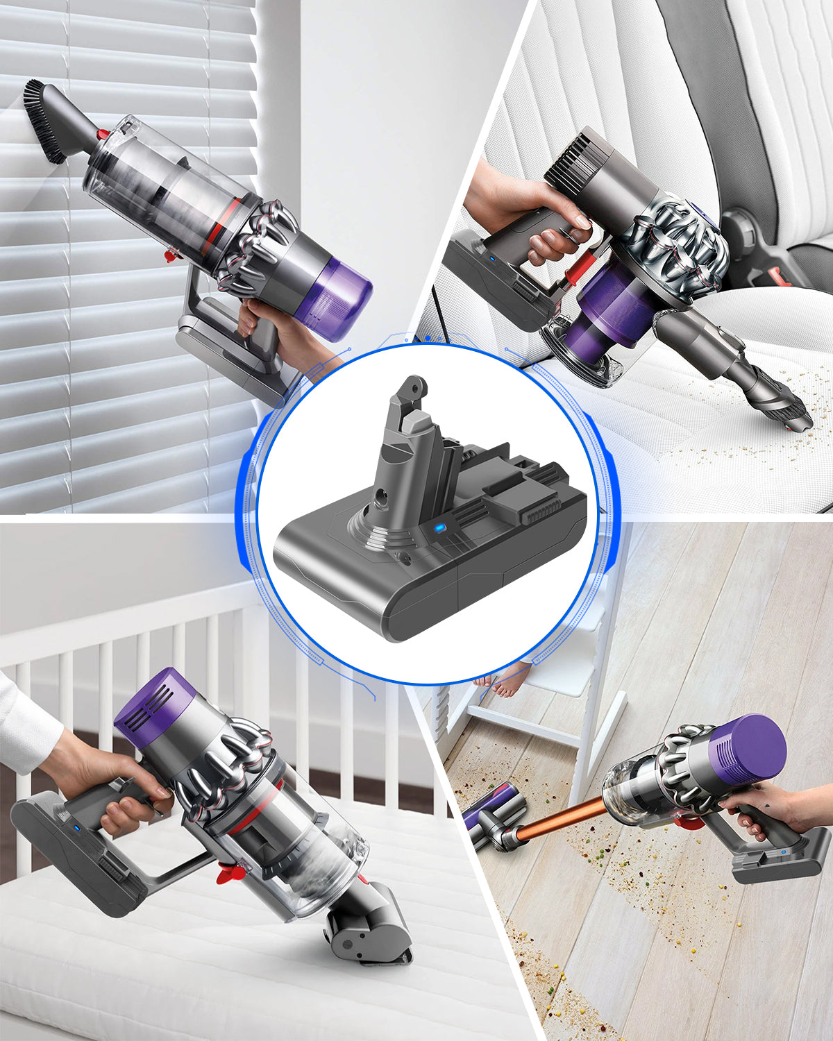 6.0Ah 21.6V Replacement Battery for V6 Battery Compatible with SV03 SV04 SV05 SV06 SV07 SV09 VTC4 DC58 DC59 DC61 DC62 DC72 DC74 V6 Animal V6 Absolute V6 Motorhead Handheld Vacuum + 2 Filters