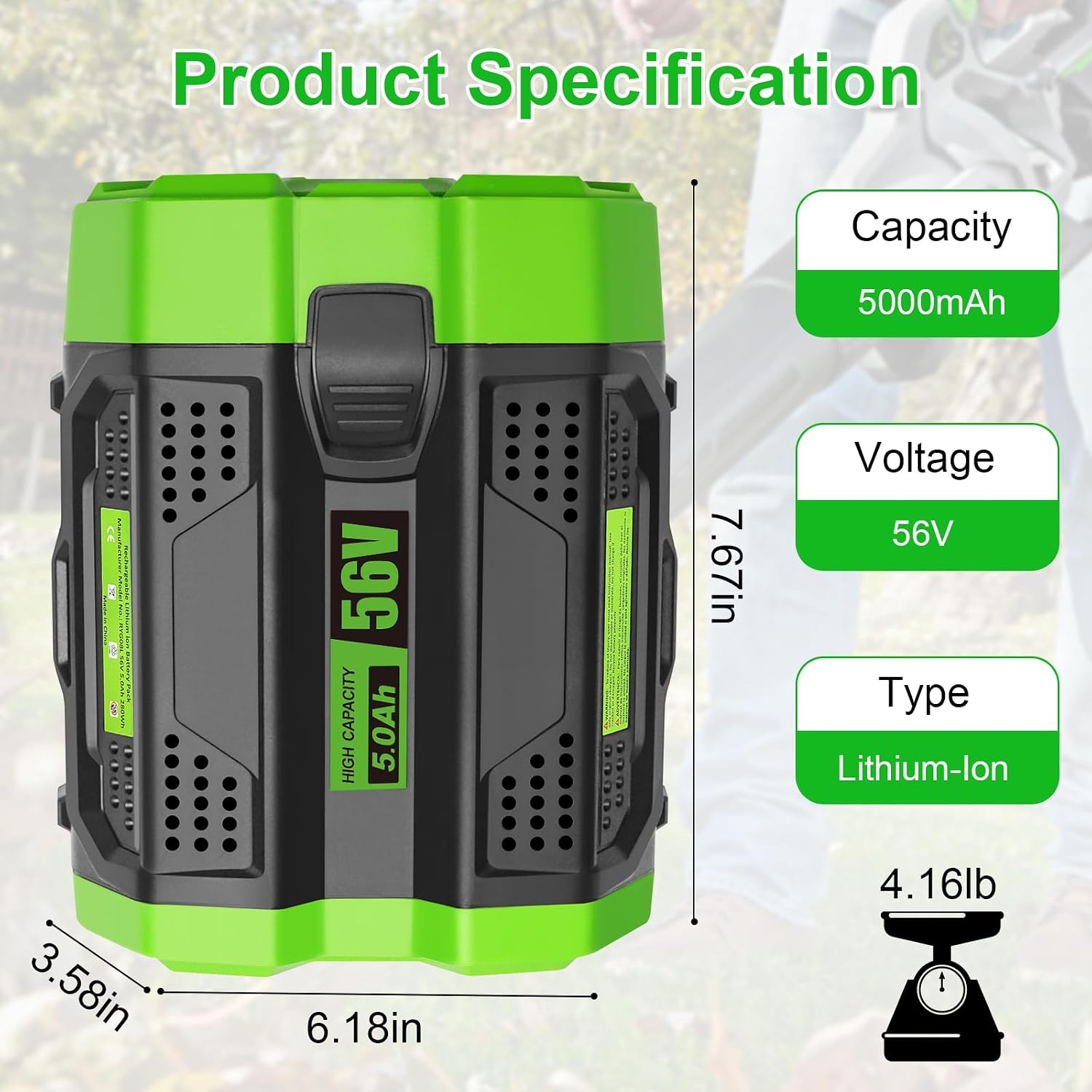 Waitley 56V 5Ah Battery Compatible with EGO Power Tools