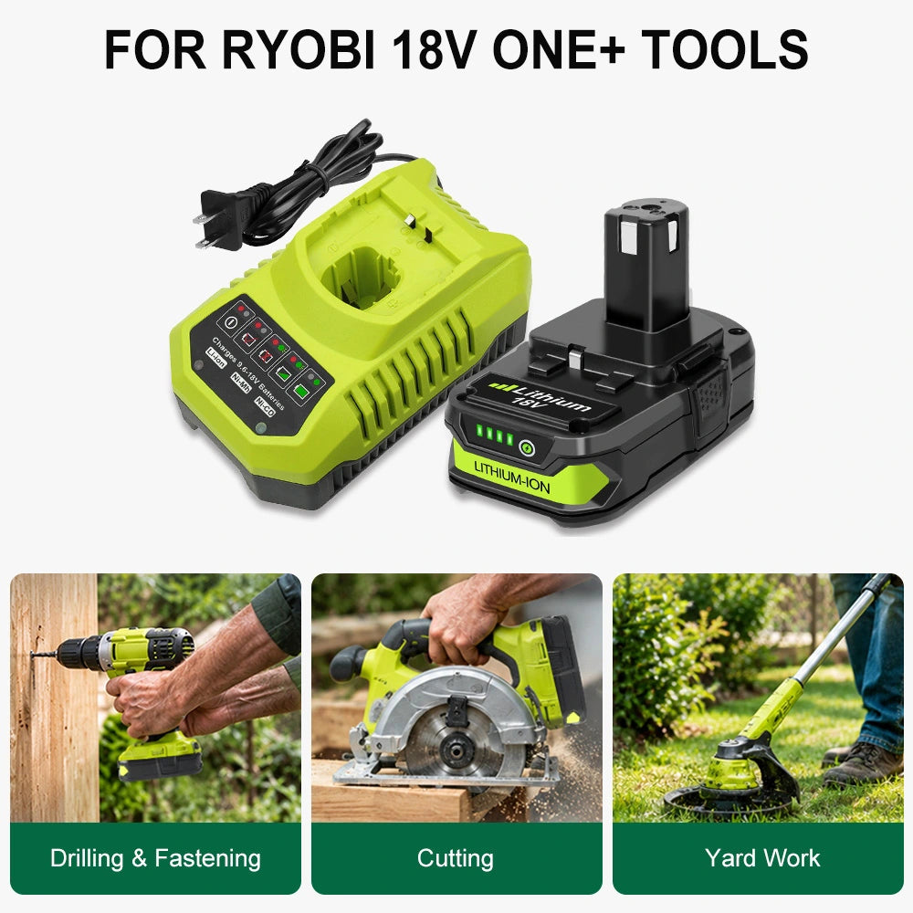 Waitley 18V 3.0Ah 2-Pack Batteries with Charger Compatible with Ryobi ONE+ Tools