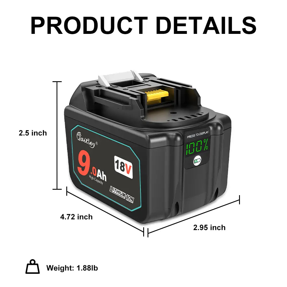 Waitley 18V 9.0Ah Replacement Battery Compatible with Makita Power Tools