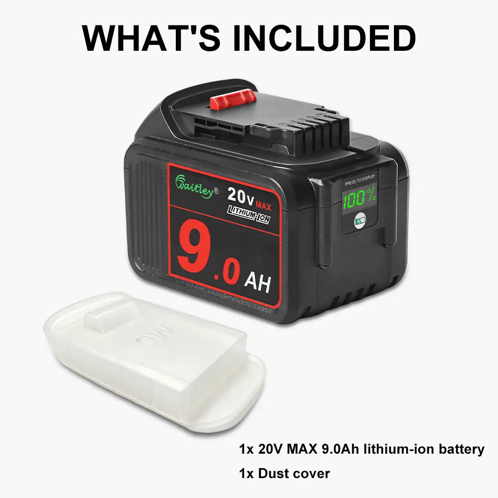 Waitley 2 Pack 20V 9.0Ah DCB209 Replacement Battery Compatible with DCB200 20V DCD DCF DCG Series Cordless Power Tools with LED Indicator