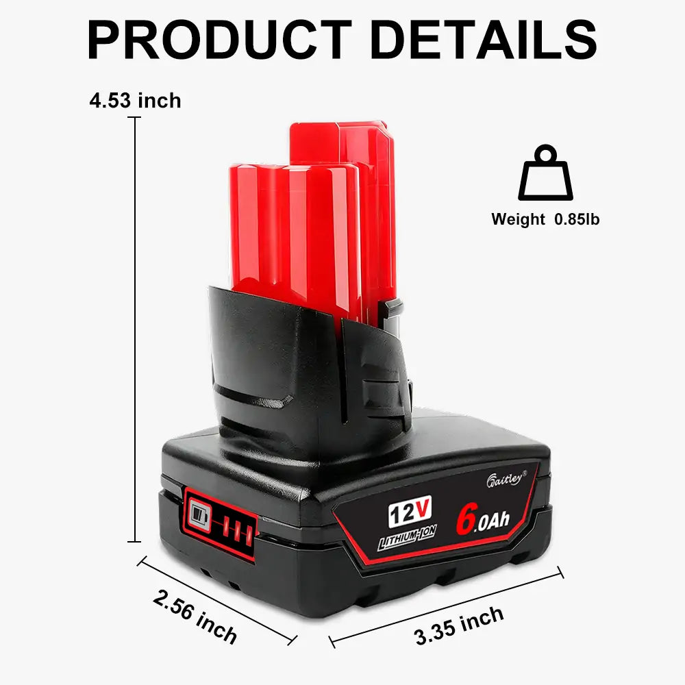 Waitley 2 Pack 12V 6A Replacement Battery Compatible with Milwaukee 6.0Ah Power Tools
