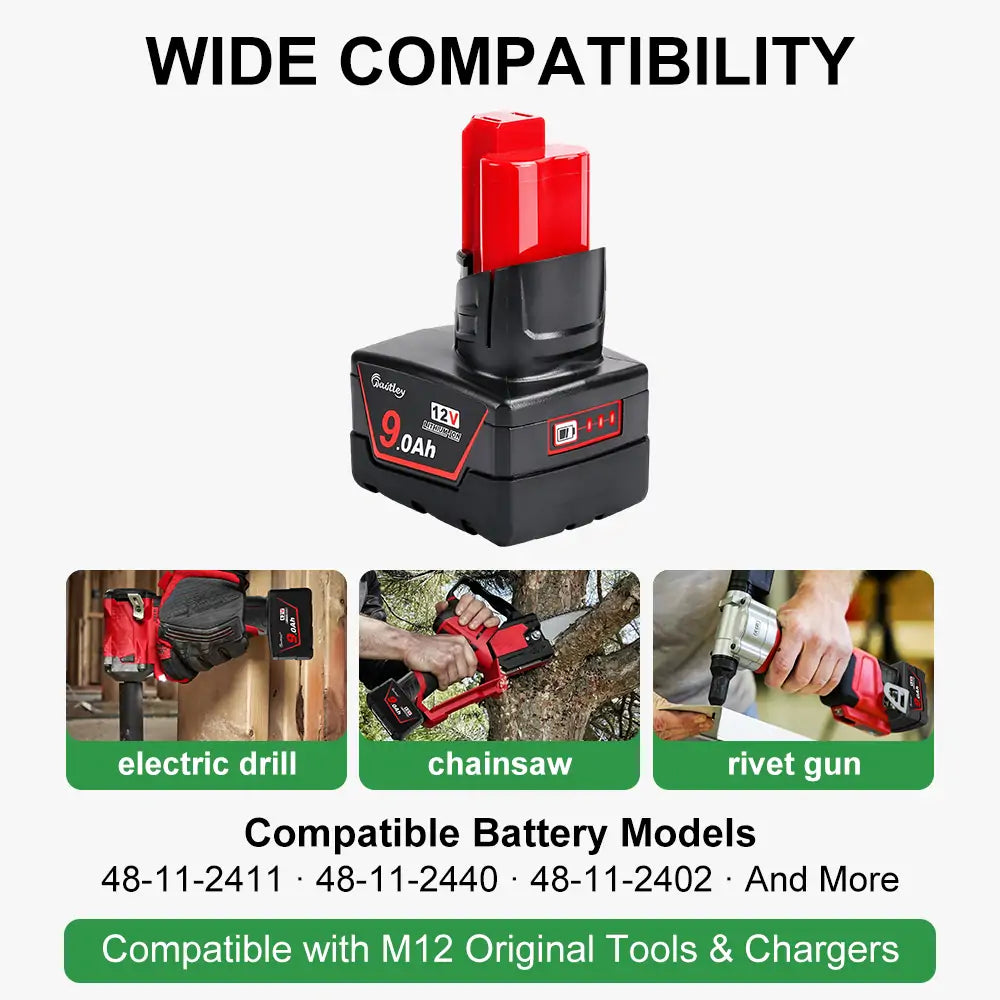 Waitley 12V 9.0Ah Replacement Battery Compatible with Milwaukee Power Tools