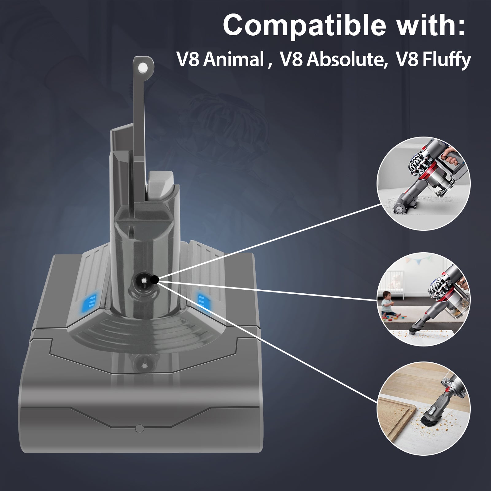 21.6V 6.0Ah V8 Battery Replacement for Dyson V8 Battery Li-ion V8 215681 967834-05 SV10 V8 Absolute V8 Animal V8 Motorhead V8 Fluffy V8 Cord-Free Handheld Vacuum