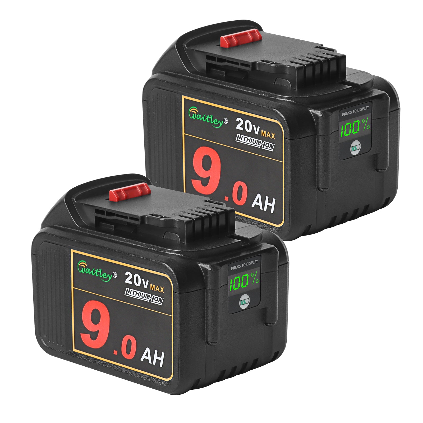 waitley 2 Pack 20V 9.0Ah DCB209 Replacement Battery Compatible with DCB200 20V DCD DCF DCG Series Cordless Power Tools with LED Indicator