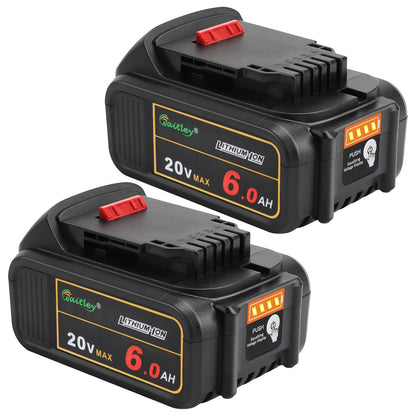 Waitley 2 Pack 20V 6.0A Replacement Battery Compatible with Dewalt DCB200 DCD DCF DCG Series Cordless Power Tools