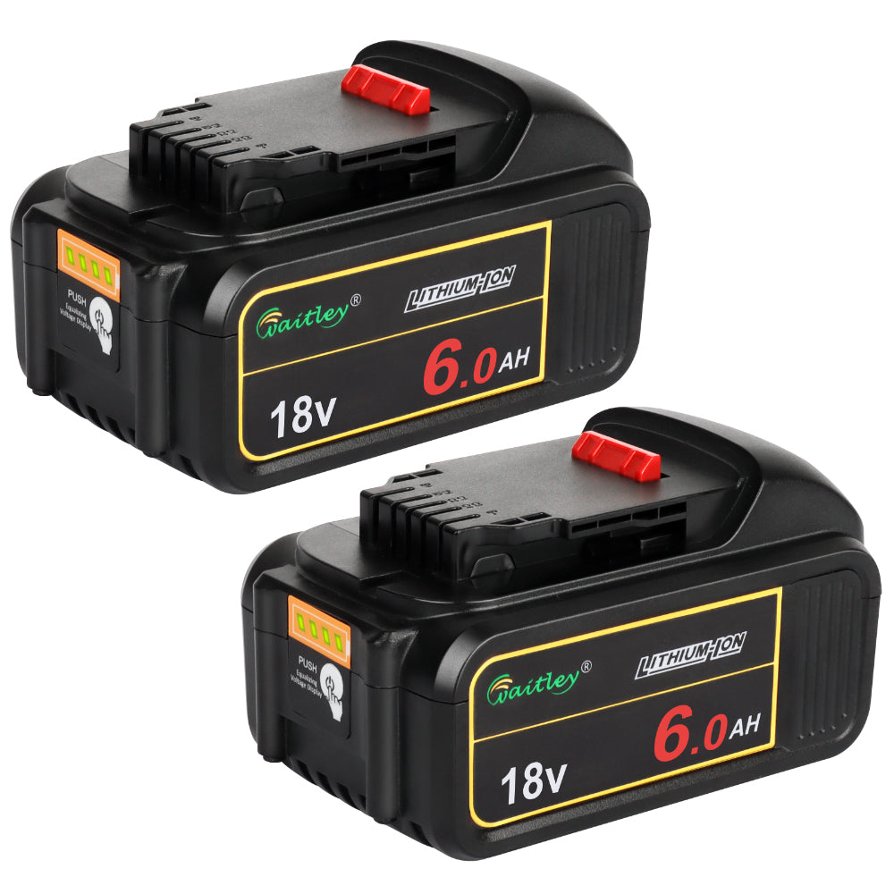 Waitley 2 Pack 20V 6.0A Replacement Battery Compatible with Dewalt DCB200 DCD DCF DCG Series Cordless Power Tools