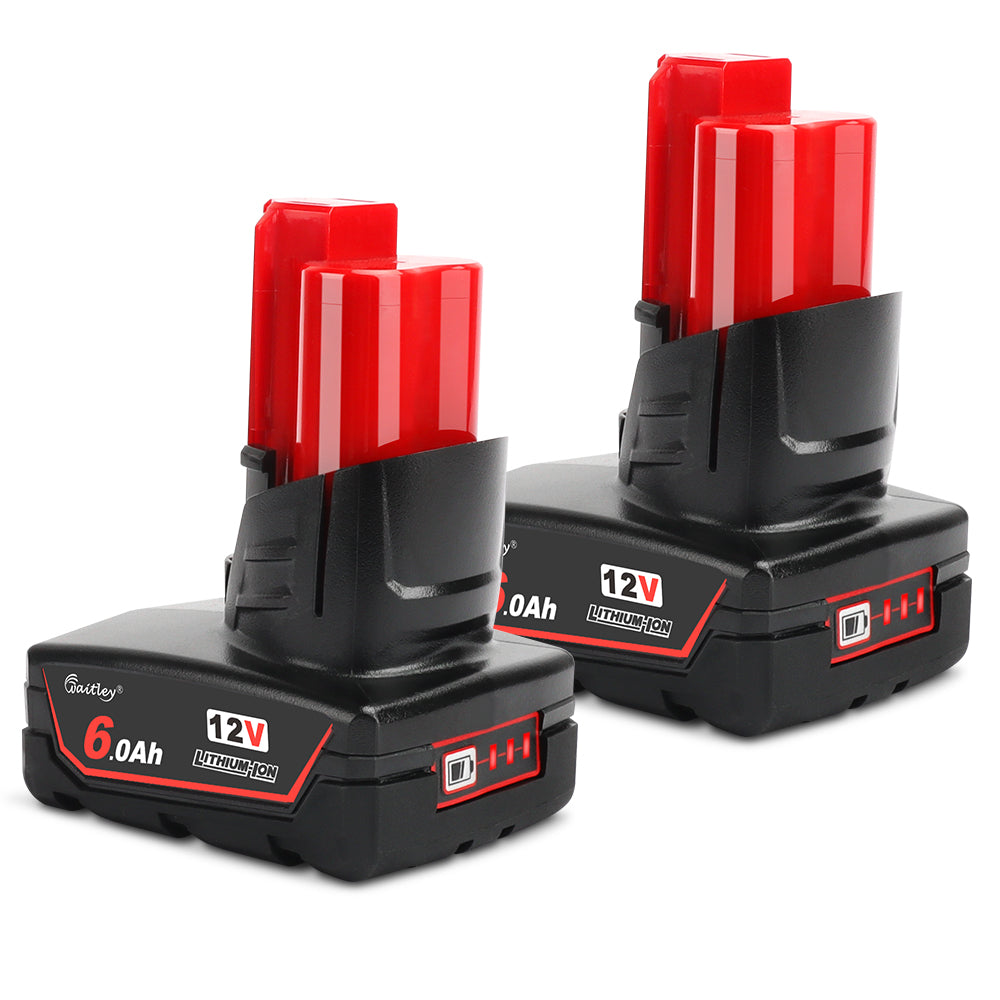 waitley 2 Pack 12V 6A Replacement Battery Compatible with Milwaukee 6.0Ah Power Tools