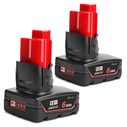 waitley 2 Pack 12V 6A Replacement Battery Compatible with Milwaukee 6.0Ah Power Tools