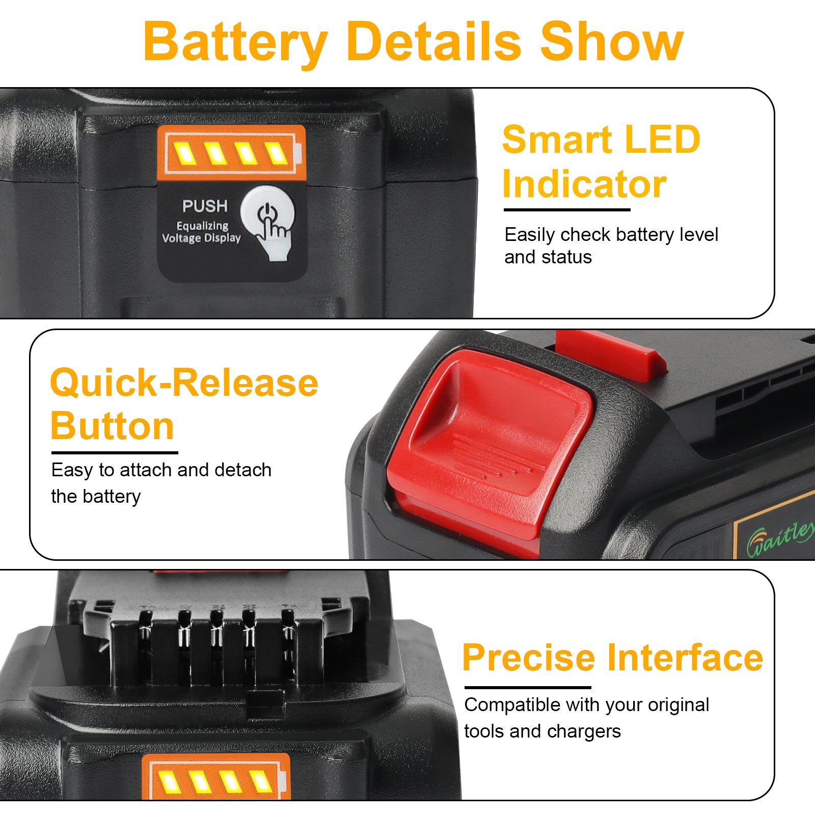 Waitley 2 Pack 20V 6.0A Replacement Battery Compatible with Dewalt DCB200 DCD DCF DCG Series Cordless Power Tools