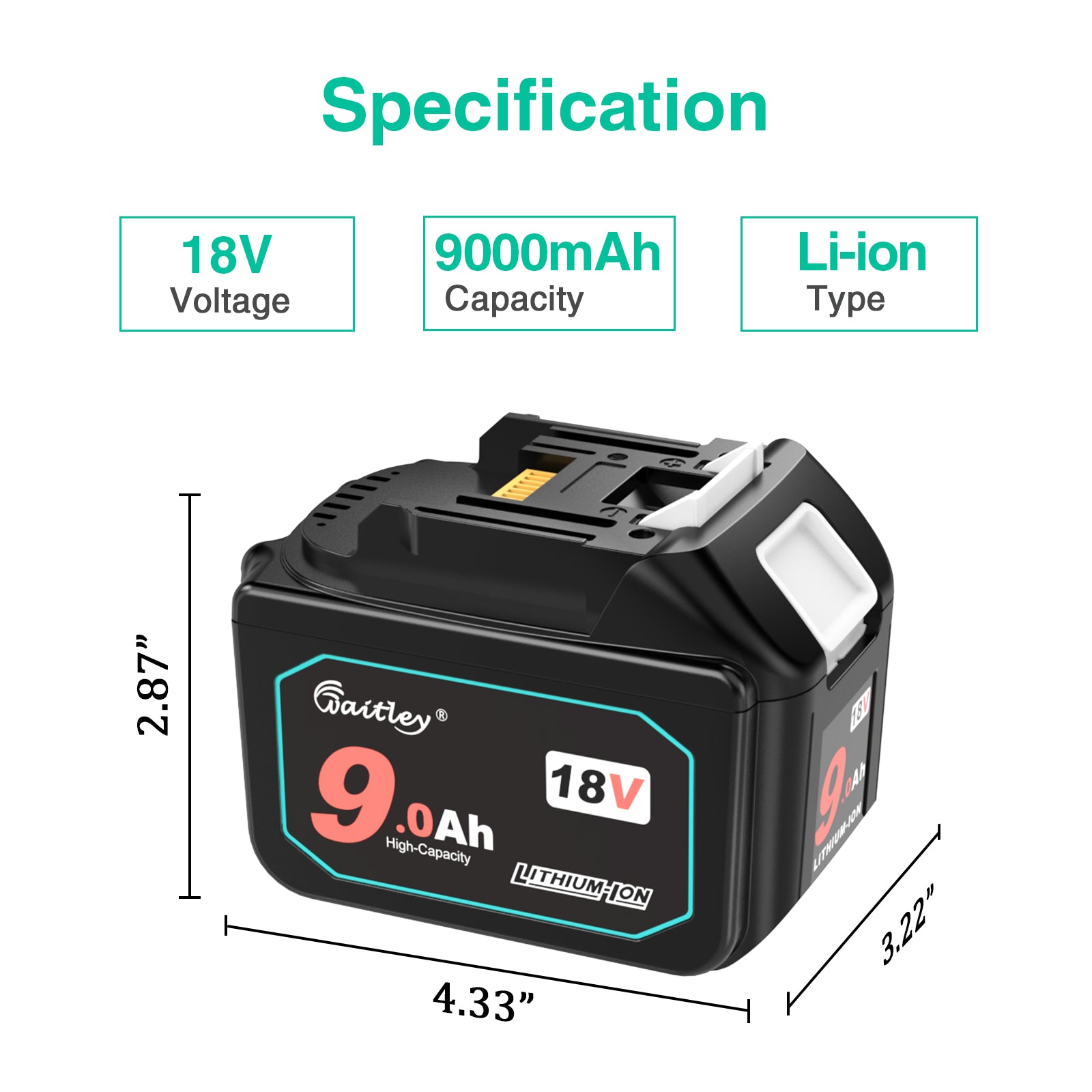 waitley 18V 9.0Ah Replacement Battery Compatible with BL1830 BL1840 BL1850 BL1860 BL1890 Lithium-Ion Battery Tools with LED Indicator