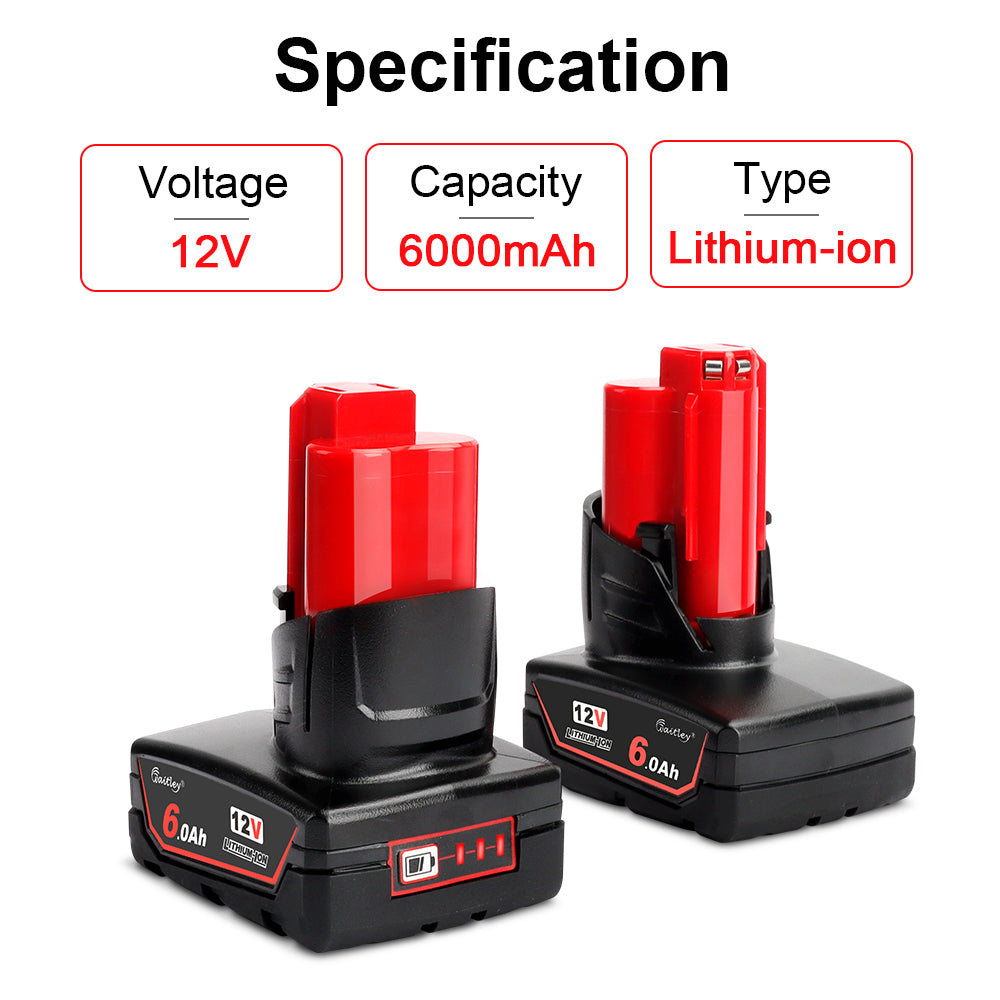 waitley 2 Pack 12V 6A Replacement Battery Compatible with Milwaukee 6.0Ah Power Tools