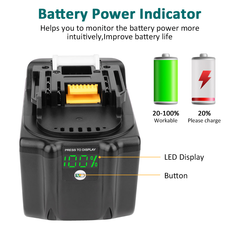 Waitley 18V 9.0Ah Replacement Battery Compatible For Makita BL1830 BL1840 BL1850 BL1860 BL1890 Lithium-Ion Battery Tools with LED Indicator