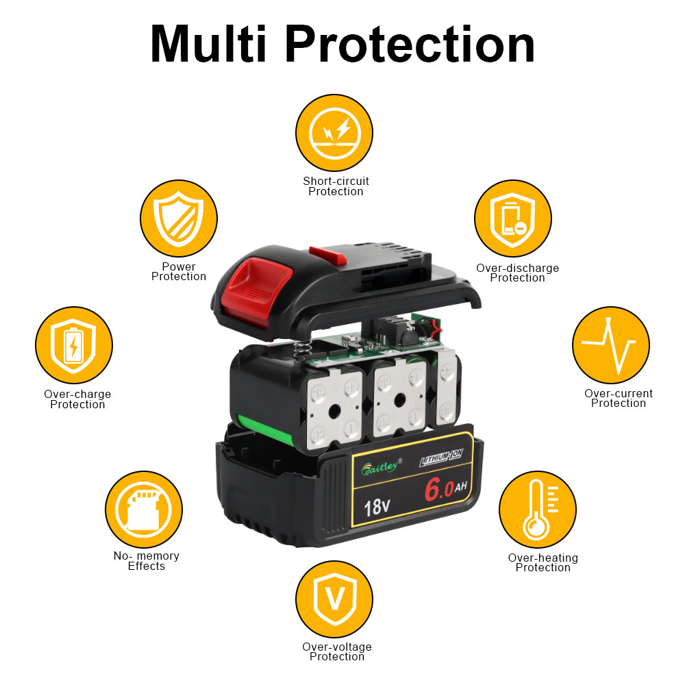 waitley 20V 6.0A Replacement Battery Compatible with Dewalt DCB200 DCD DCF DCG Series Cordless Power Tools