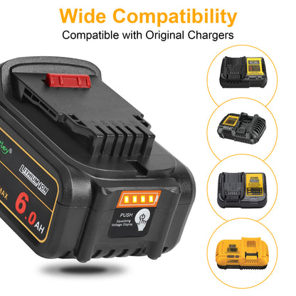Waitley 2 Pack 20V 6.0A Replacement Battery Compatible with Dewalt DCB200 DCD DCF DCG Series Cordless Power Tools