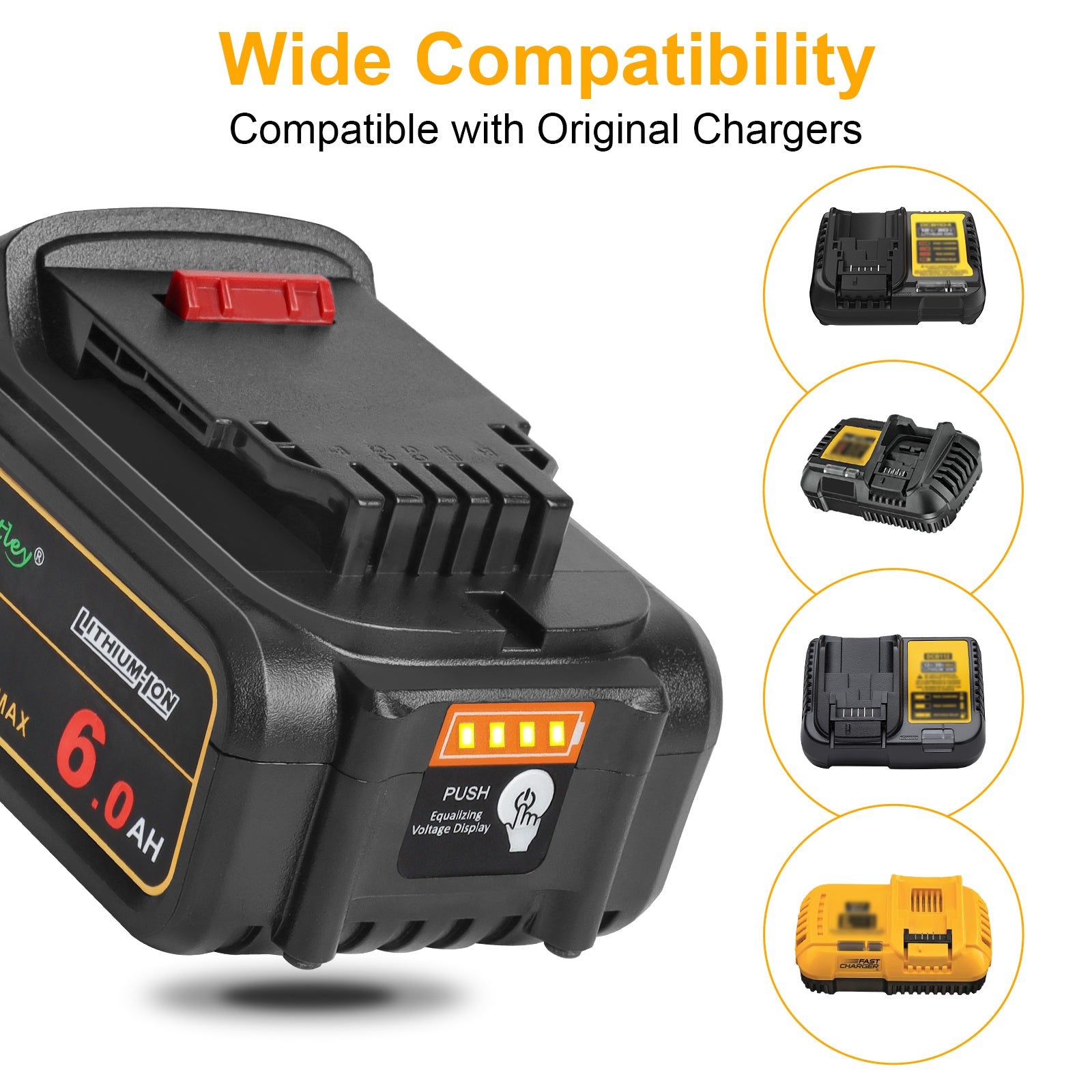 waitley 20V 6.0A Replacement Battery Compatible with Dewalt DCB200 DCD DCF DCG Series Cordless Power Tools