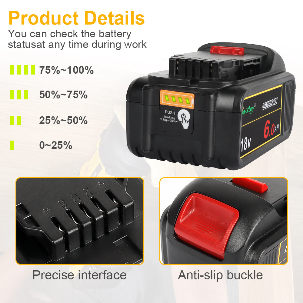 waitley 20V 6.0A Replacement Battery Compatible with Dewalt DCB200 DCD DCF DCG Series Cordless Power Tools