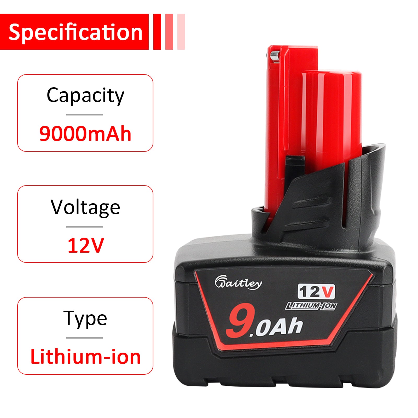 waitley 12V 9Ah Replacement Battery Compatible with Milwaukee 12V Power Tools