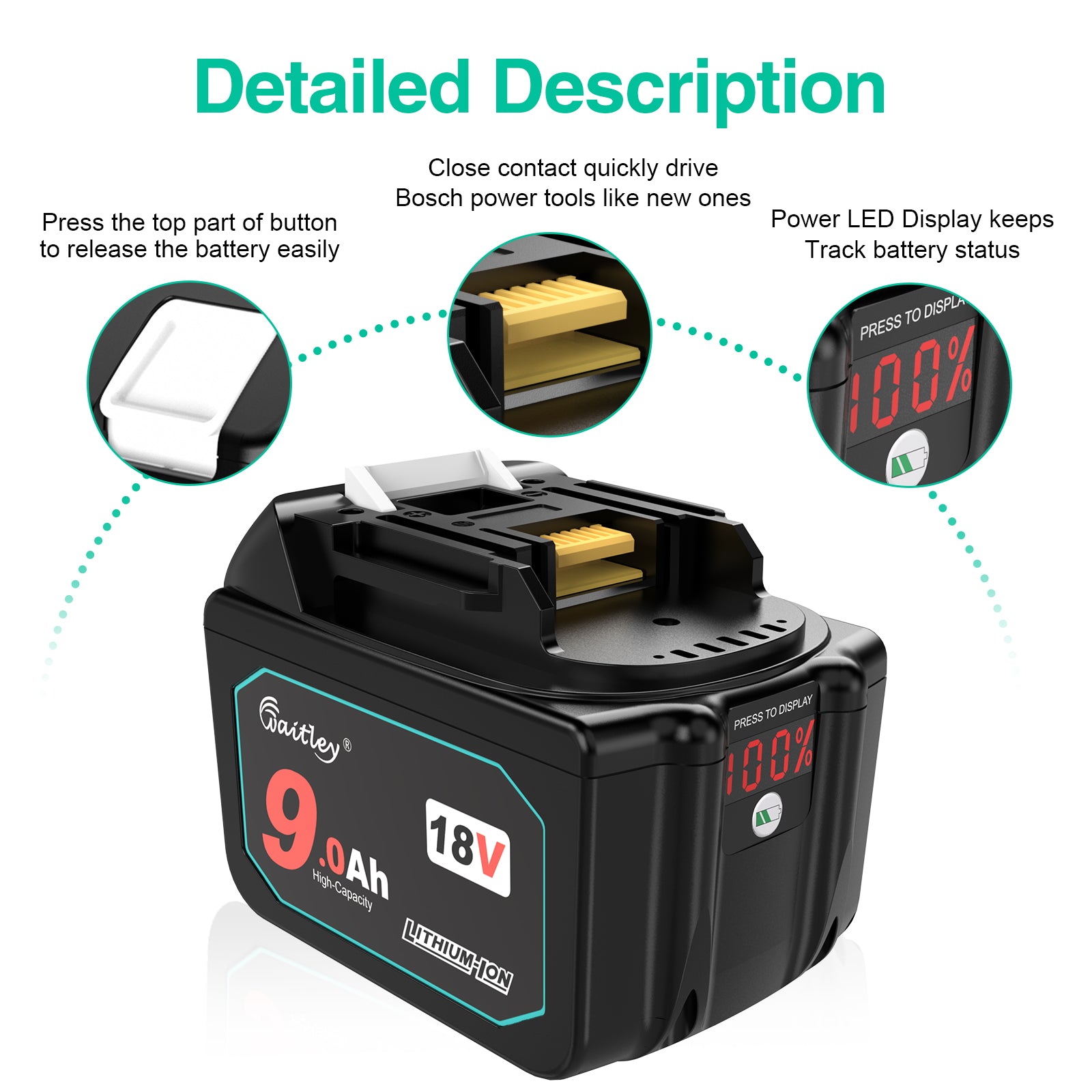 waitley 18V 9.0Ah Replacement Battery Compatible with BL1830 BL1840 BL1850 BL1860 BL1890 Lithium-Ion Battery Tools with LED Indicator