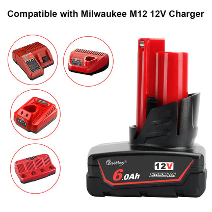 waitley 12V 6Ah Replacement Battery Compatible with Milwaukee 6.0Ah Lithium-ion Battery 48-11-2411 48-11-2440 48-11-2402 Tools