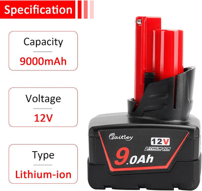 Waitley 12V 9.0Ah Battery Compatible with Milwaukee Power Tools