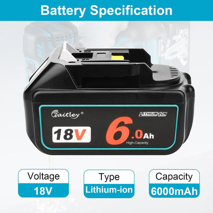 Waitley 18V 6.0Ah Battery Compatible with Makita Power Tools