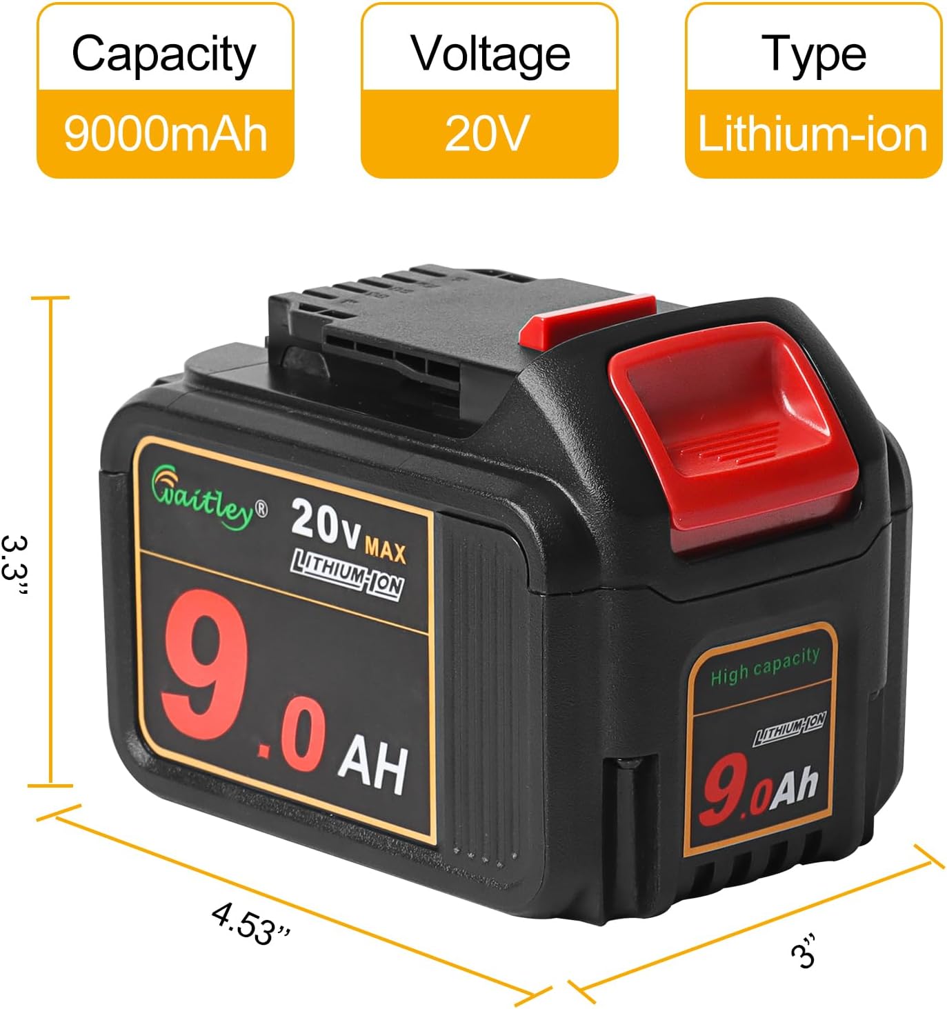 Waitley 20V 9.0Ah Battery Compatible with DEWALT Power Tools