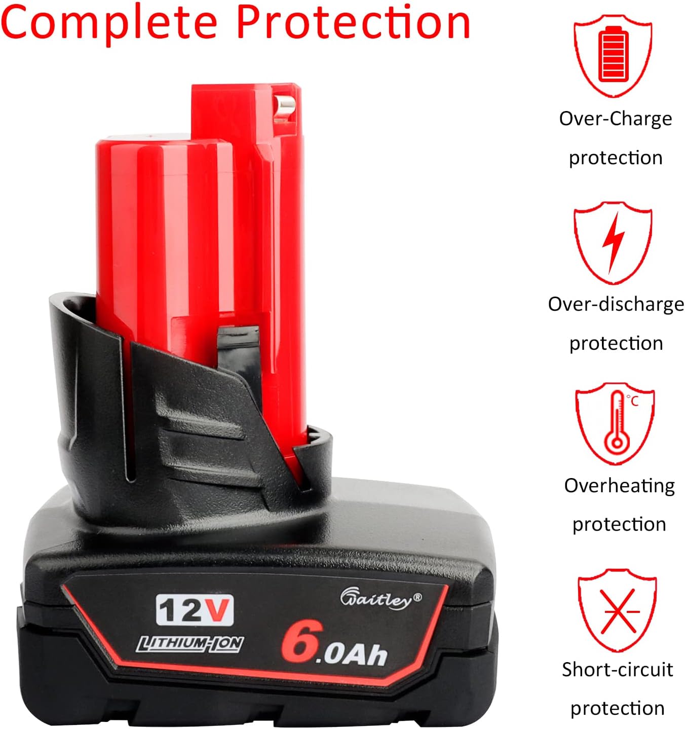 Waitley 12V 6.0Ah Battery Compatible with Milwaukee Power Tools