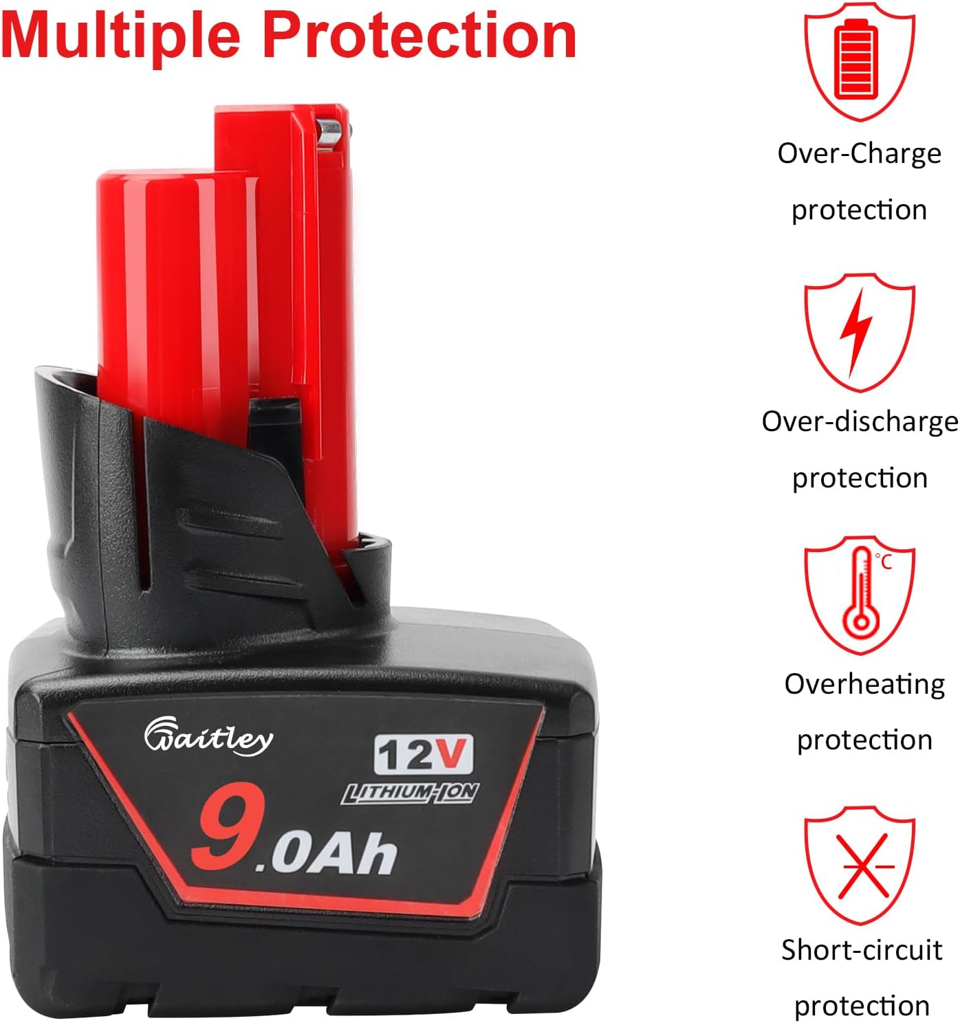 Waitley 12V 9.0Ah Battery Compatible with Milwaukee Power Tools