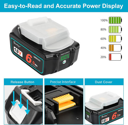 Waitley 18V 6.0Ah Battery Compatible with Makita Power Tools