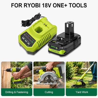 Waitley 18V 3.0Ah 2-Pack Batteries with Charger Compatible with Ryobi ONE+ Tools
