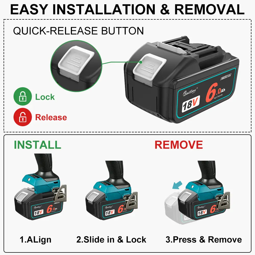 2 Packs Waitley 18V 6.0Ah Replacement Battery Compatible with Makita 18v 6000mAh Lithium-Ion Battery Cordless Power Tools