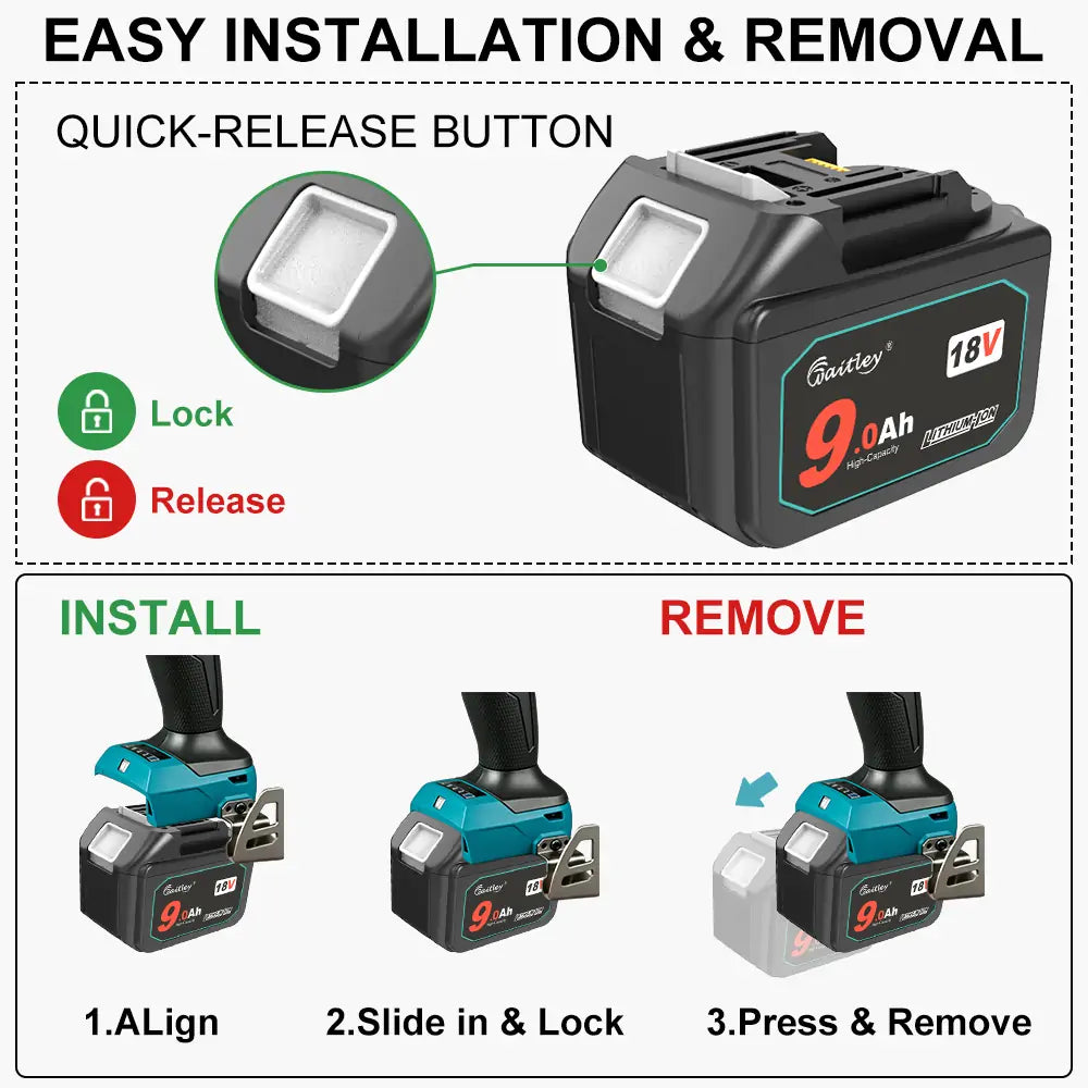 Waitley 18V 9.0Ah Replacement Battery Compatible with Makita Power Tools