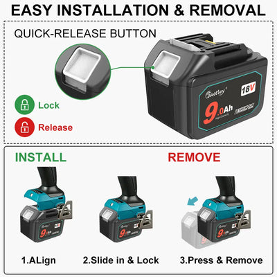 waitley 18V 9.0Ah Replacement Battery Compatible with BL1830 BL1840 BL1850 BL1860 BL1890 Lithium-Ion Battery Tools with LED Indicator