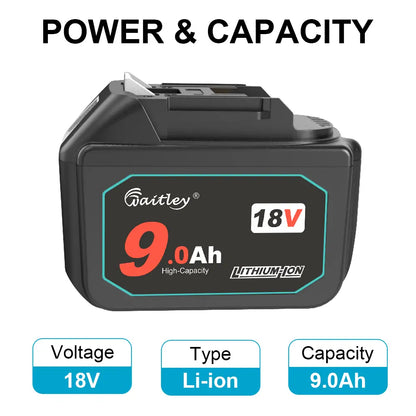 waitley 18V 9.0Ah Replacement Battery Compatible with BL1830 BL1840 BL1850 BL1860 BL1890 Lithium-Ion Battery Tools with LED Indicator