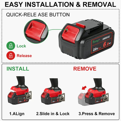 Waitley 20V 6.0A Replacement Battery Compatible with Dewalt DCB200 DCD DCF DCG Series Cordless Power Tools