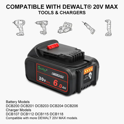 Waitley 20V 6.0Ah replacement battery compatible with DEWALT 20V MAX tools and chargers