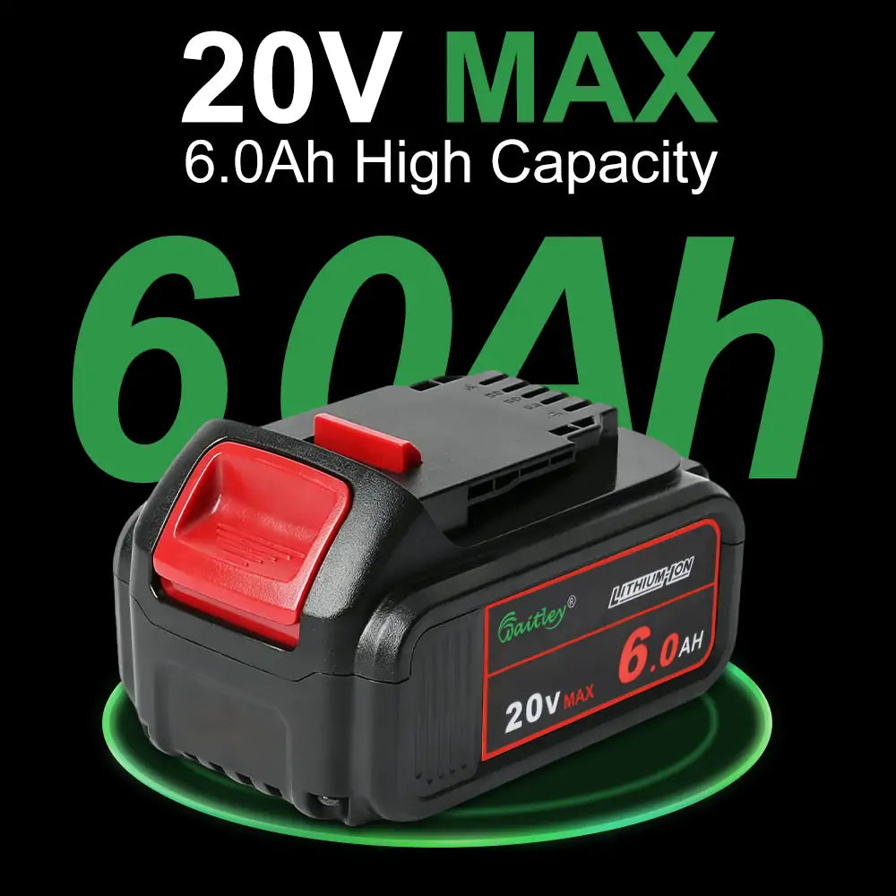 Waitley 2 Pack 20V 6.0A Replacement Battery Compatible with Dewalt DCB200 DCD DCF DCG Series Cordless Power Tools