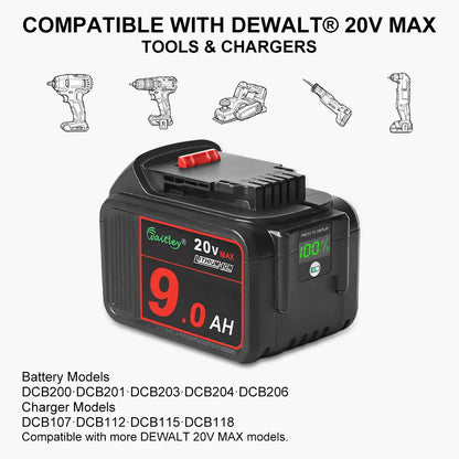 Waitley 2 Pack 20V 9.0Ah DCB209 Replacement Battery Compatible with DCB200 20V DCD DCF DCG Series Cordless Power Tools with LED Indicator