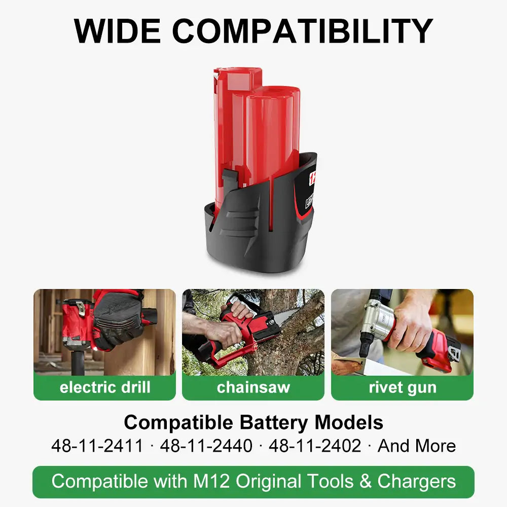 waitley 2 Pack 12V 3.0Ah Replacement Battery Compatible with Milwaukee 3Ah 48-11-2401 Li-Ion Battery 48-11-2420 48-11-2411 48-11-2440 48-11-2402 Tools