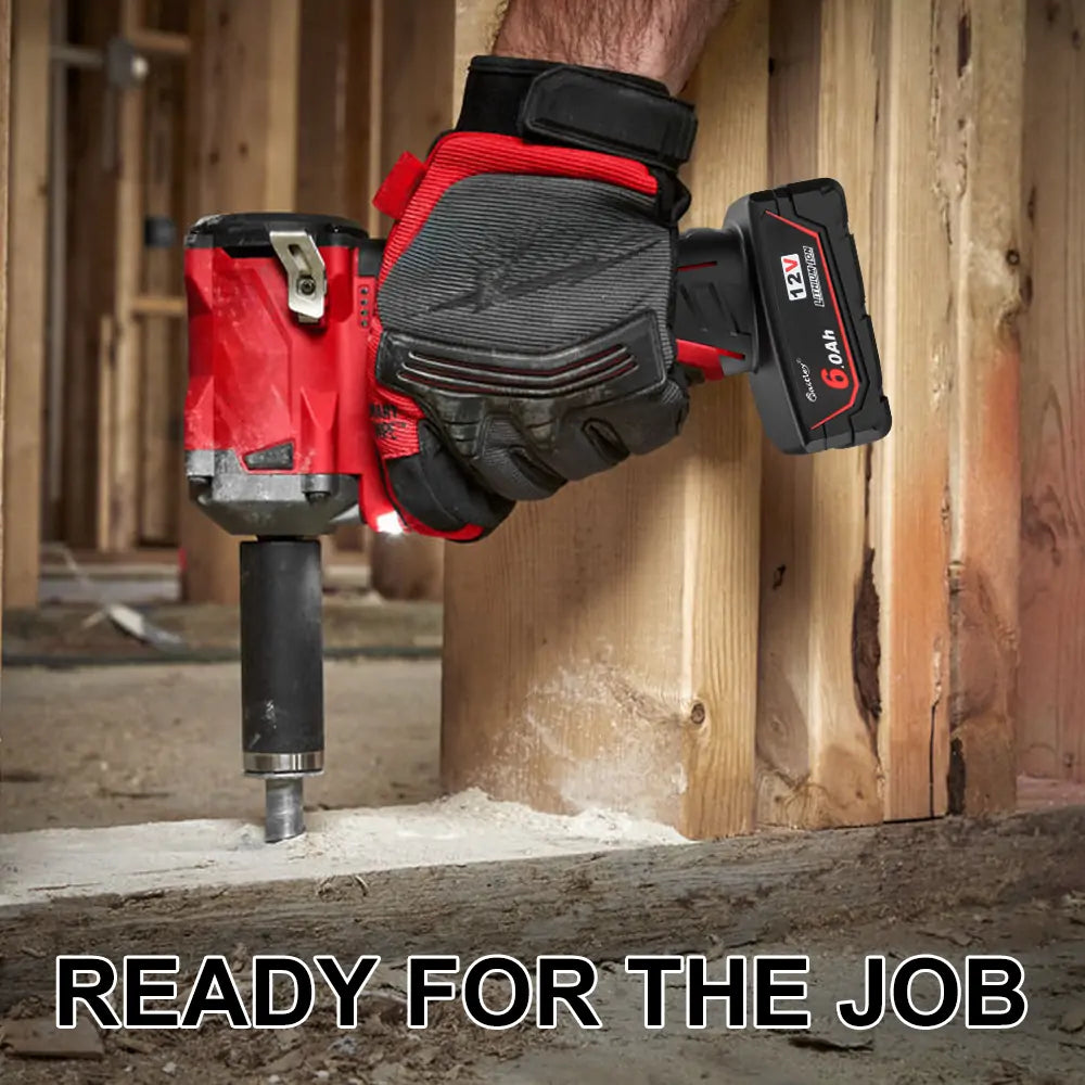 Waitley 12V 6.0Ah replacement battery powering a cordless drill on the jobsite