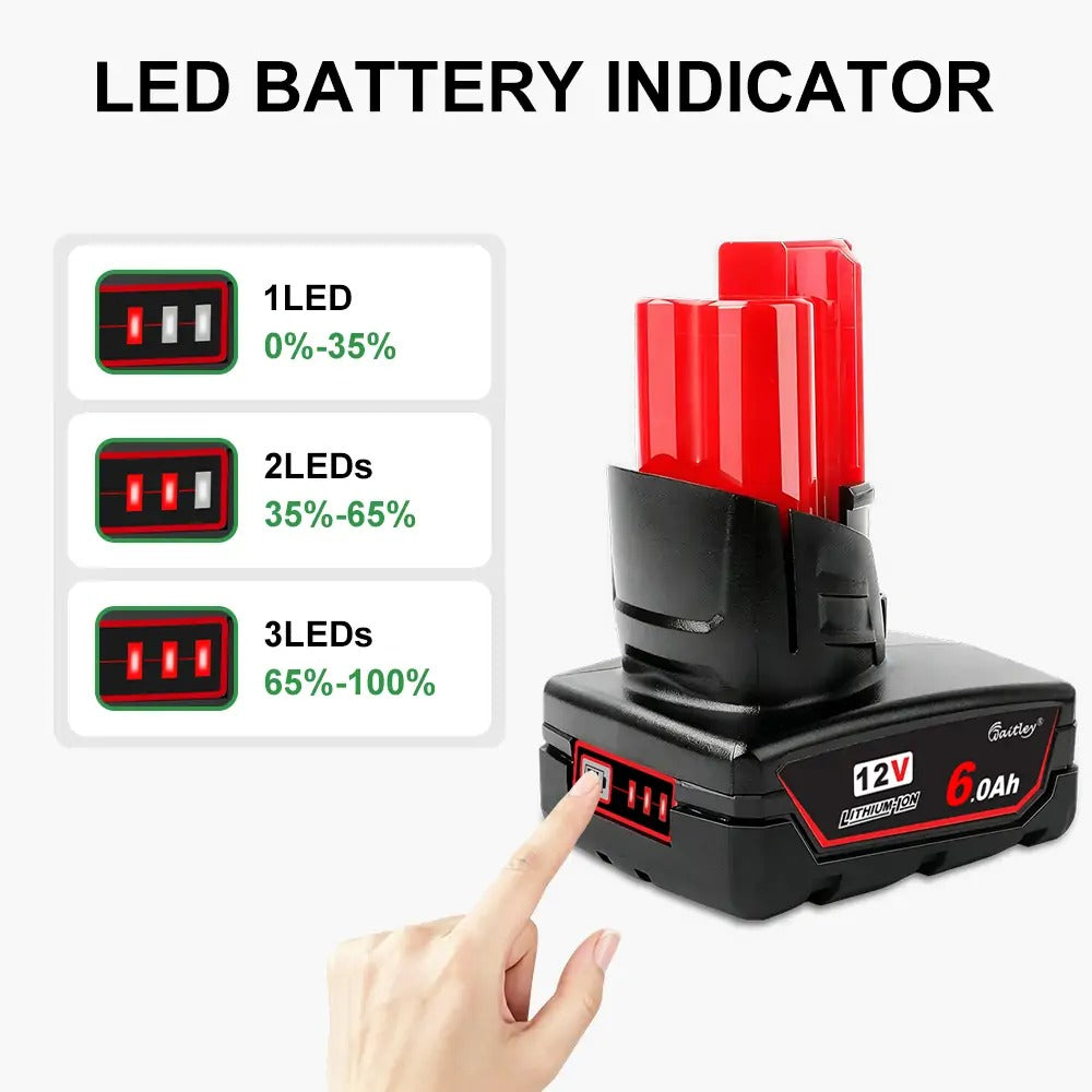 Waitley 2 Pack 12V 6A Replacement Battery Compatible with Milwaukee 6.0Ah Power Tools