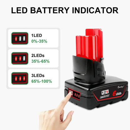 Waitley 2 Pack 12V 6A Replacement Battery Compatible with Milwaukee 6.0Ah Power Tools