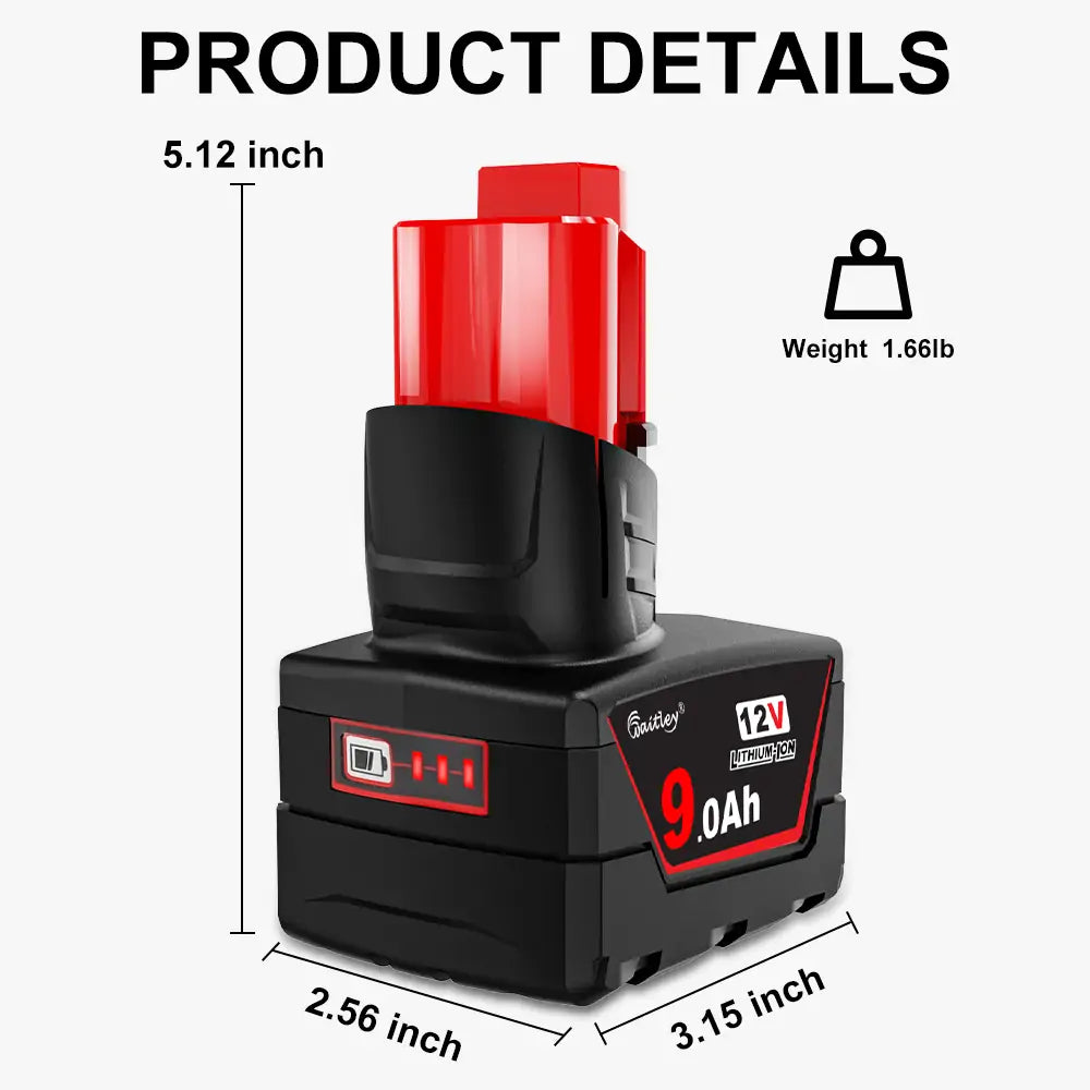 Waitley 2 Pack 12V 9Ah Replacement Battery Compatible with Milwaukee 12V Power Tools