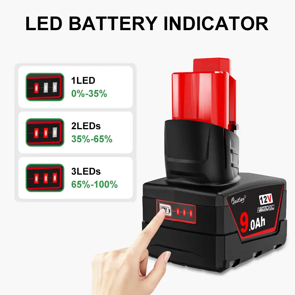 Waitley 2 Pack 12V 9Ah Replacement Battery Compatible with Milwaukee 12V Power Tools